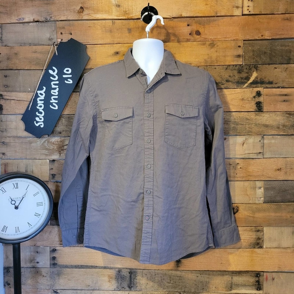 Goodthreads men's causal dark gray button up long sleeve shirt size medium
